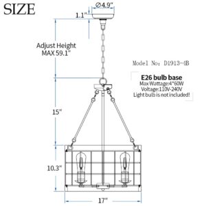 TZOE White Oak Wood Color&Black Metal Finish 4-Light Chandeliers for Dining Rooms,Farmhouse Drum Chandelier,Rustic Small Pendant Light