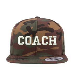 dsy lifestyle coach flat bill snapback unisex baseball hat - hat for coaches, sports hat, snap back baseball cap (camo)