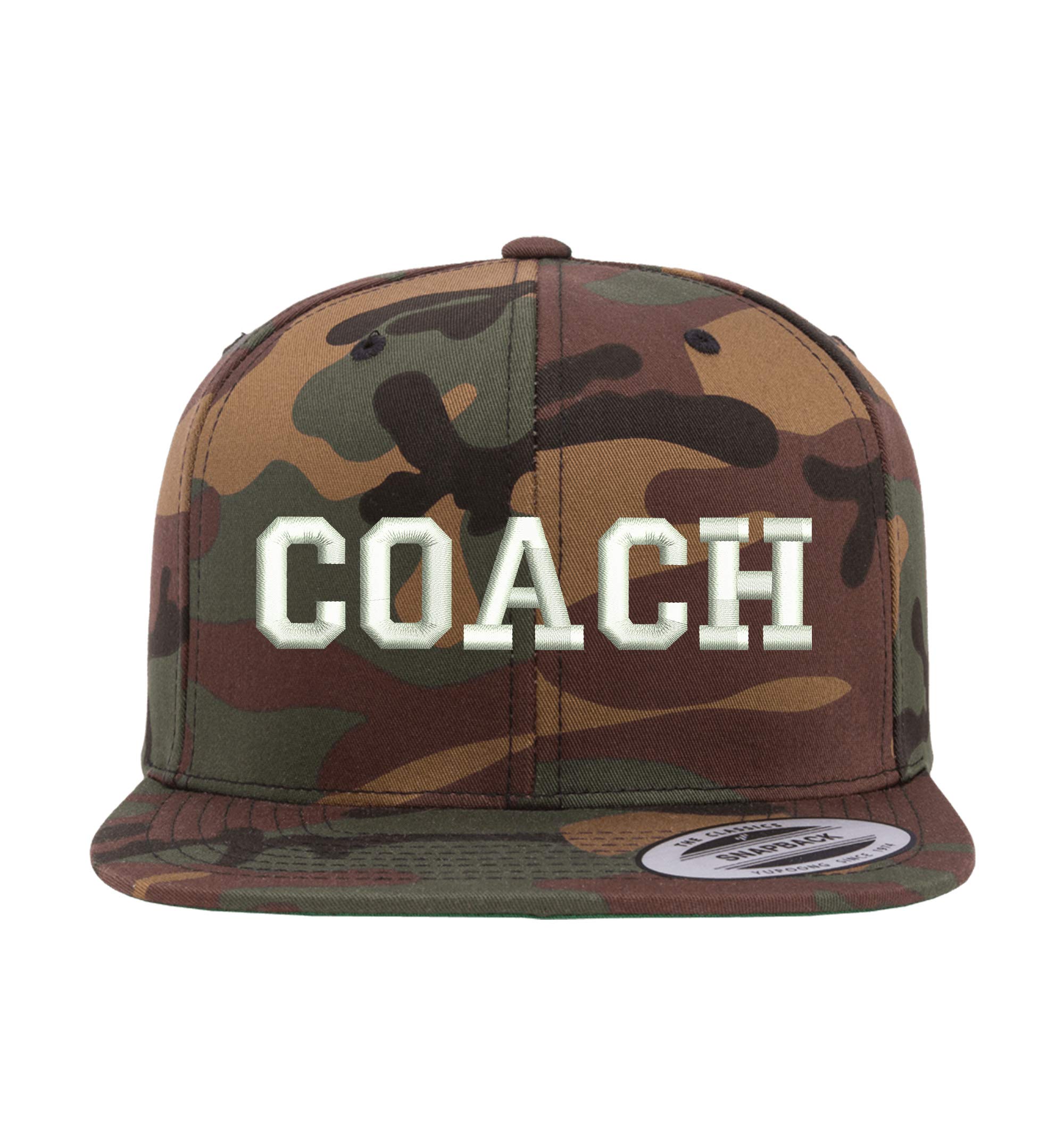 DSY Lifestyle Coach Flat Bill Snapback Unisex Baseball Hat - Hat for Coaches, Sports Hat, Snap Back Baseball Cap (CAMO)