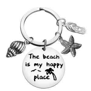 Vadaka Beach Lover Gift Keychain Beach Jewelry Beach Keyring Stainless Steel Key Chain Birthday Christmas Graduation Gift for Women Girl Teens Beach Lover