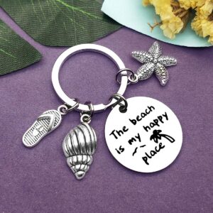 Vadaka Beach Lover Gift Keychain Beach Jewelry Beach Keyring Stainless Steel Key Chain Birthday Christmas Graduation Gift for Women Girl Teens Beach Lover