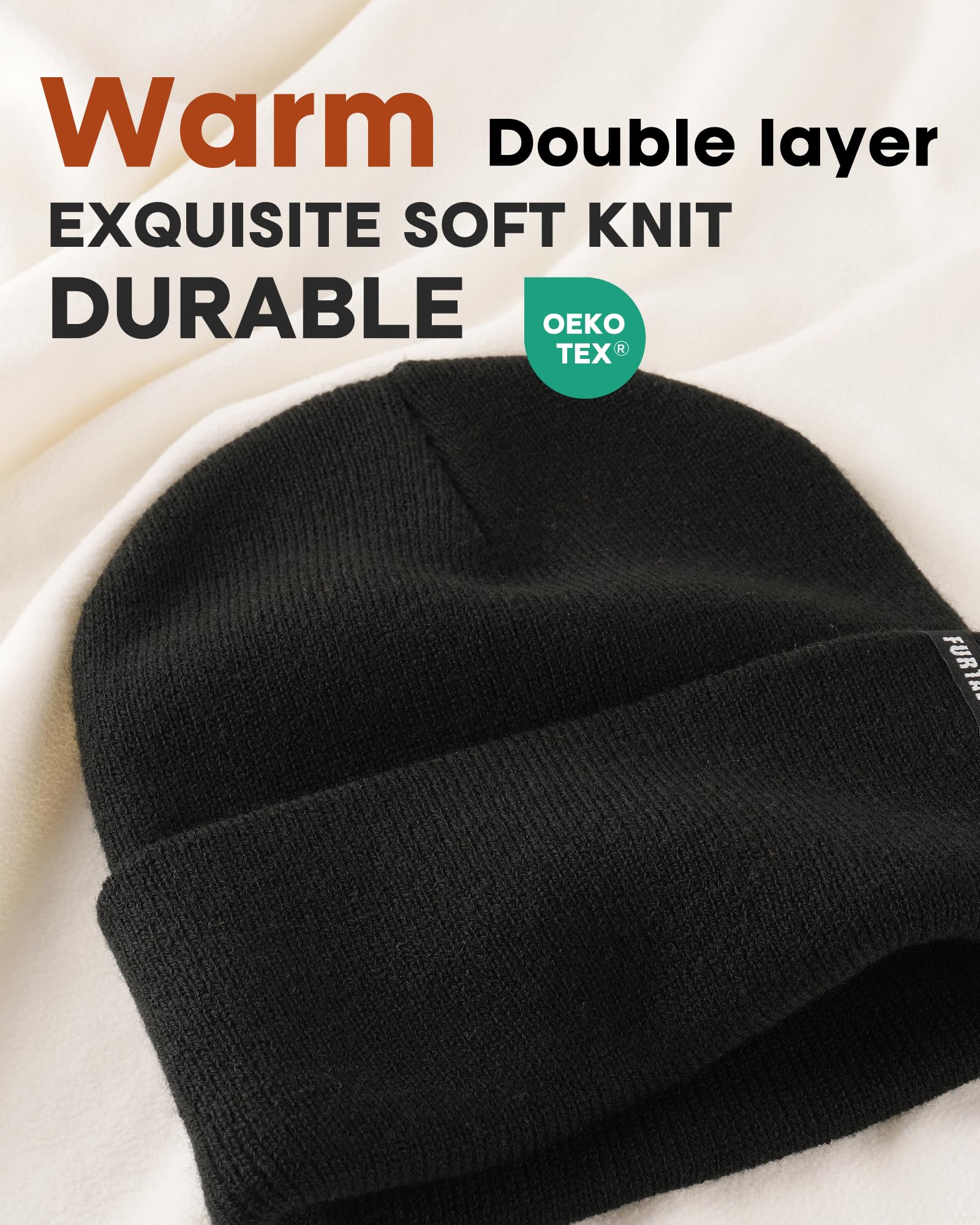 FURTALK Beanie,Soft Knit Warm Winter Hats for Women and Men,Acrylic Cuffed Beanies (One Size,Black)