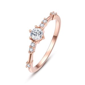 PAKULA Rose Gold Plated Women Cubic Zirconia CZ Dainty Knuckle Band Stacking Midi Promise Ring for Her (White, 8)