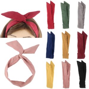 Yeshan Solid Color Wire headbands for Women with Rabbit ears Bow Headband, Twist Wired Headbands,Yoga Sports Head Wraps Hair Accessory,Pack of 9