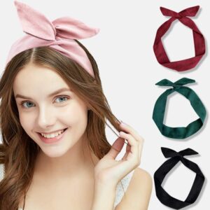 Yeshan Solid Color Wire headbands for Women with Rabbit ears Bow Headband, Twist Wired Headbands,Yoga Sports Head Wraps Hair Accessory,Pack of 9