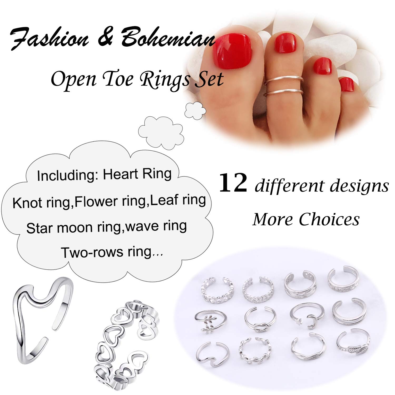 KOHOTA 12PCS 18K Gold Plated Adjustable Toe Rings for women Summer Beach Open Toe Rings Set Flower Arrow Tail Pinky Band Rings Barefoot Foot Jewelry