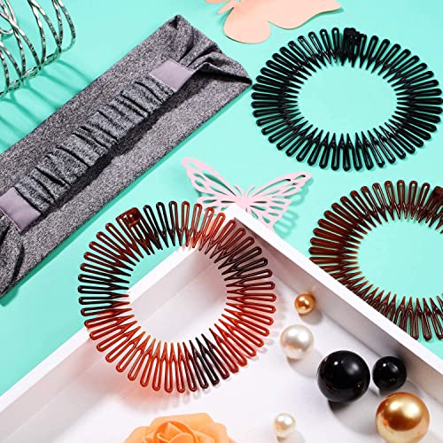 Shappy 9 Pieces Full Circular Stretch Comb Flexible Plastic Circle Comb Stretch Hair Comb Headband Hairband Holder for Women Girls, 3 Colors