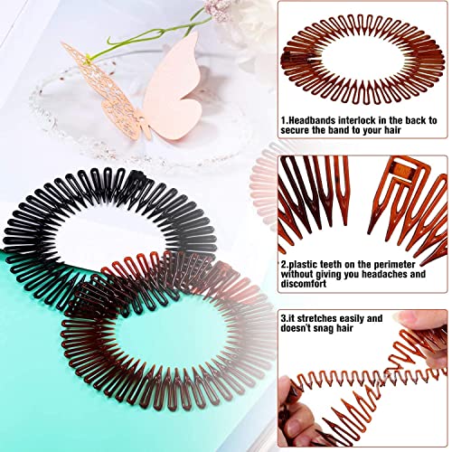 Shappy 9 Pieces Full Circular Stretch Comb Flexible Plastic Circle Comb Stretch Hair Comb Headband Hairband Holder for Women Girls, 3 Colors