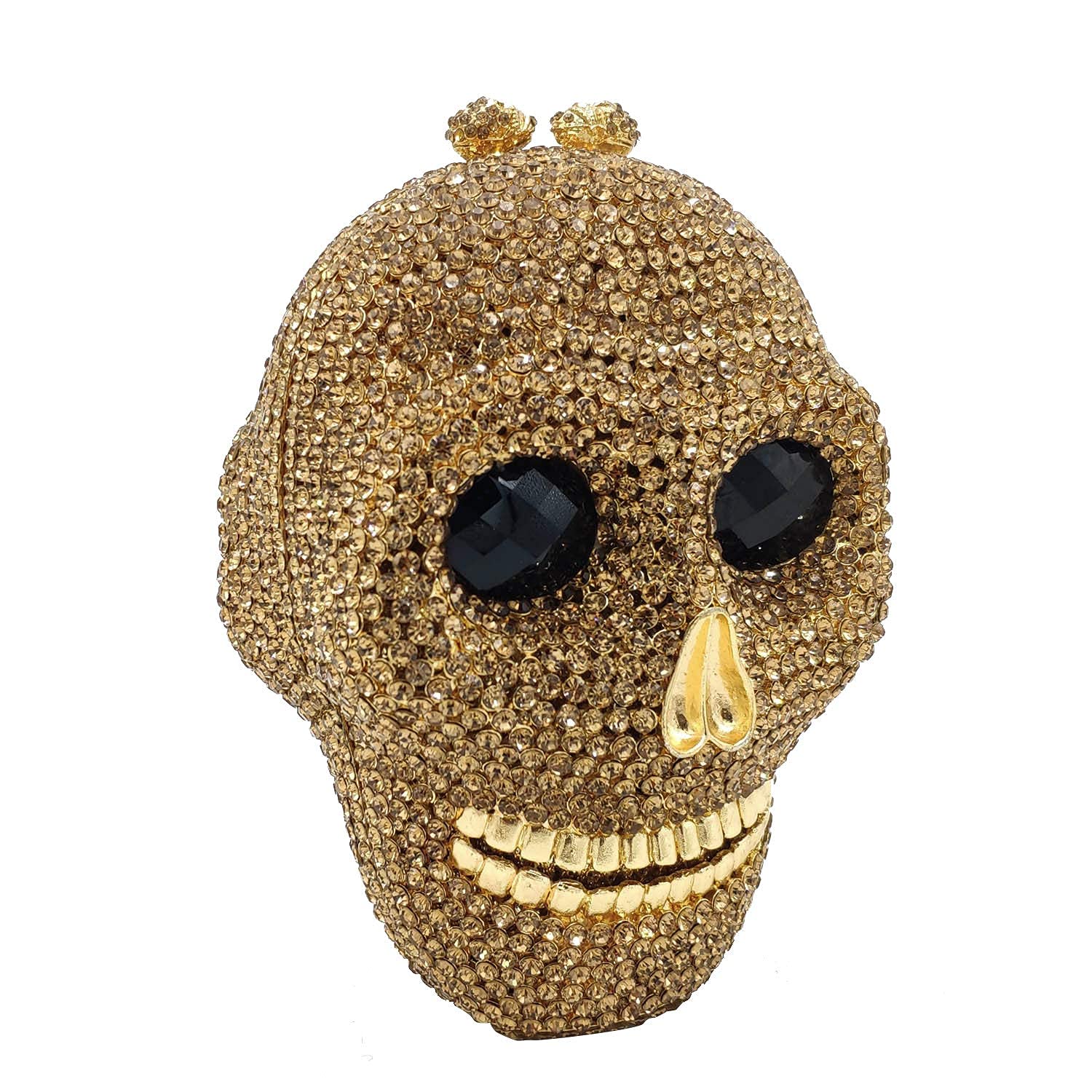 Boutique De FGG Golden Skull Crystal Clutch Purse Women Rhinestone Evening Handbags Party Prom Halloween Clutch Bag, Mini