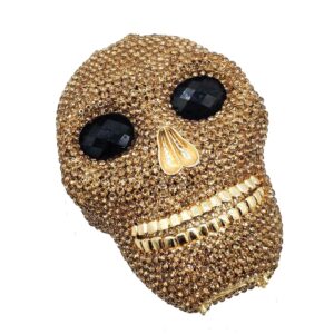 Boutique De FGG Golden Skull Crystal Clutch Purse Women Rhinestone Evening Handbags Party Prom Halloween Clutch Bag, Mini