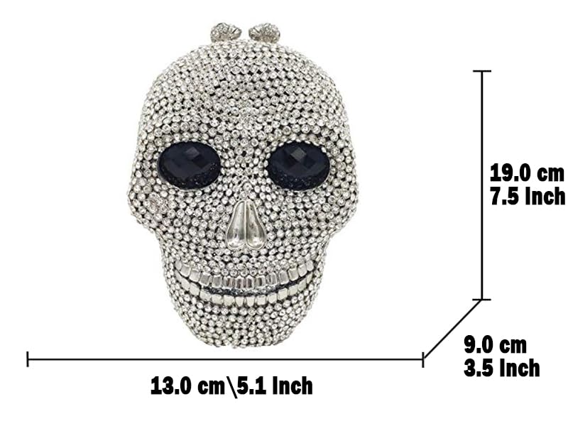 Boutique De FGG Golden Skull Crystal Clutch Purse Women Rhinestone Evening Handbags Party Prom Halloween Clutch Bag, Mini