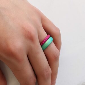 Knot Theory Tourmaline Pink Thin Stackable Silicone Ring - 2mm Slim Wedding Band Size 6