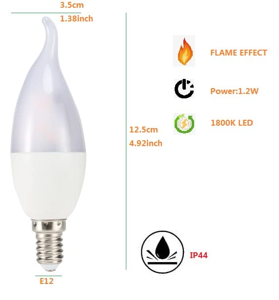 LED VIVID FLAME-6 Pack 1800K LED flame effect light bulb with FCC Certification,E12 flicker flame candelabra bulb,for Hotel/Garden/Coffee/Festival Decoration.