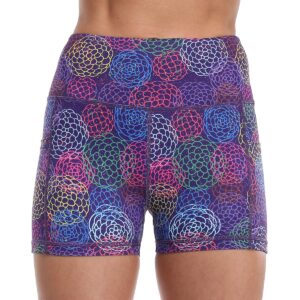 Amazon Essentials Workout Volleyball Yoga Print Short Pockets High Waist Exercise Running Gym Shorts for Women 3" Purple Circle Flower-M