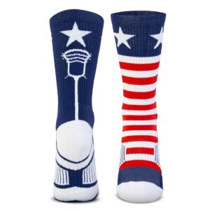 ChalkTalkSPORTS Lacrosse Youth Woven Mid-Calf Socks | USA | Red & White & Blue