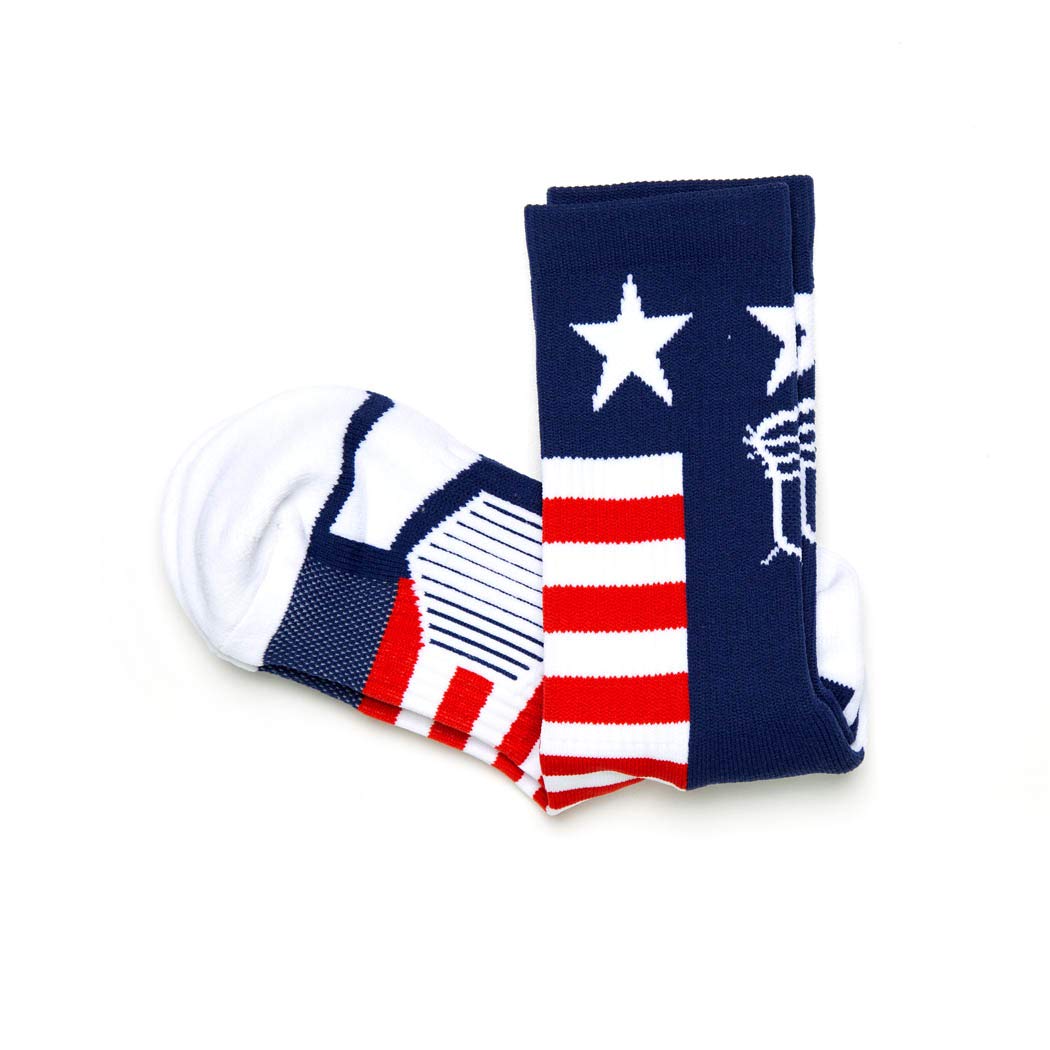 ChalkTalkSPORTS Lacrosse Youth Woven Mid-Calf Socks | USA | Red & White & Blue