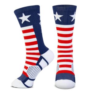 ChalkTalkSPORTS Lacrosse Youth Woven Mid-Calf Socks | USA | Red & White & Blue