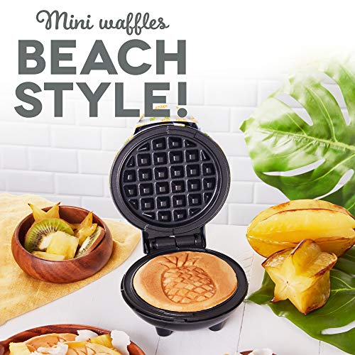 DASH Mini Maker for Individual Waffles, Hash Browns, Keto Chaffles with Easy to Clean, Non-Stick Surfaces, 4 Inch, White Pineapple