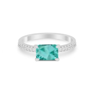 Blue Apple Co. Simulated Paraiba Tourmaline CZ Size-7 Vintage Wedding Engagement Ring Sideways Emerald Cut Round Simulated Cubic Zirconia 925 Sterling Silver