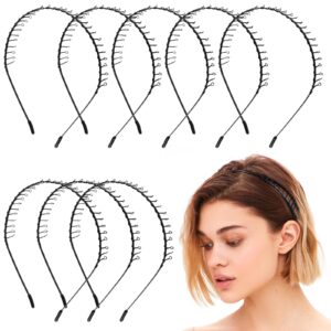 auear, 8 pack unisex black metal teeth comb wavy hair band to hold short long hair hoop hairband headband hair accessories