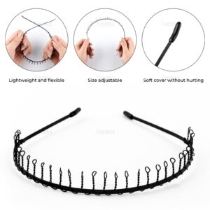 AUEAR, 8 Pack Unisex Black Metal Teeth Comb Wavy Hair Band to Hold Short Long Hair Hoop Hairband Headband Hair Accessories