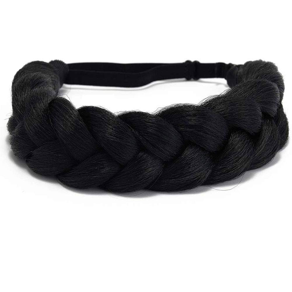 TOECWEGR Hair Braided Headband Classic Chunky Wide Thick Plaited Braids Elastic Stretch Syntheti Buckling Hairpiece Braid Headband