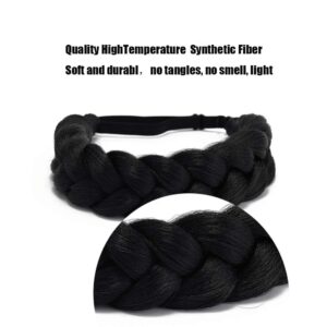 TOECWEGR Hair Braided Headband Classic Chunky Wide Thick Plaited Braids Elastic Stretch Syntheti Buckling Hairpiece Braid Headband