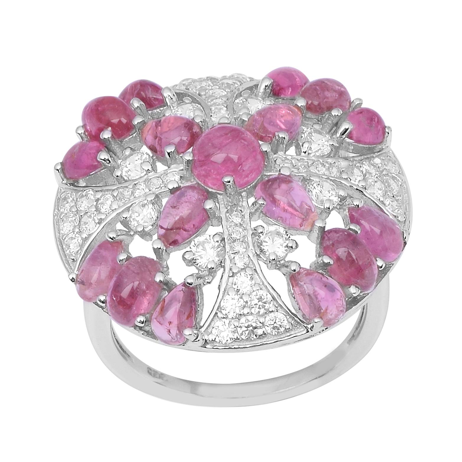 Shine Jewel 925 Sterling Silver Pink Tourmaline Gemstone Cocktail Statement Circle Wedding Ring (8)