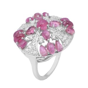 Shine Jewel 925 Sterling Silver Pink Tourmaline Gemstone Cocktail Statement Circle Wedding Ring (8)