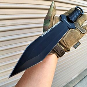 Tactical Knife Hunting Knife Survival Knife 12 Inch Full Tang Fixed Blade Knife Razor Sharp Edge Camping Accessories Camping Gear Survival Kit Survival Gear Tactical Gear 77947 (Black)