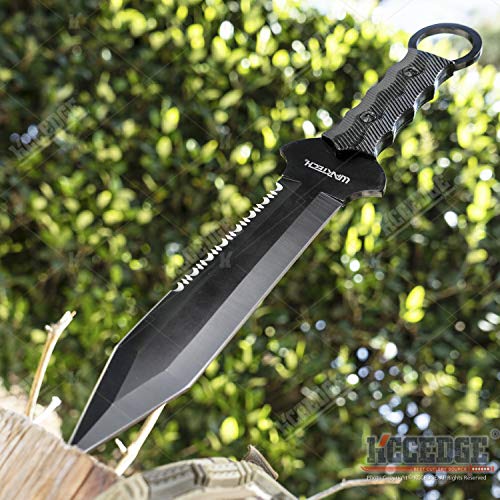 Tactical Knife Hunting Knife Survival Knife 12 Inch Full Tang Fixed Blade Knife Razor Sharp Edge Camping Accessories Camping Gear Survival Kit Survival Gear Tactical Gear 77947 (Black)