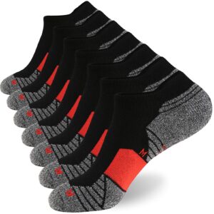 wander men's athletic running socks 7 pairs thick cushion ankle socks for men sport low cut socks 6-9/10-12 (7 pairs black red, shoe size: 12-14)