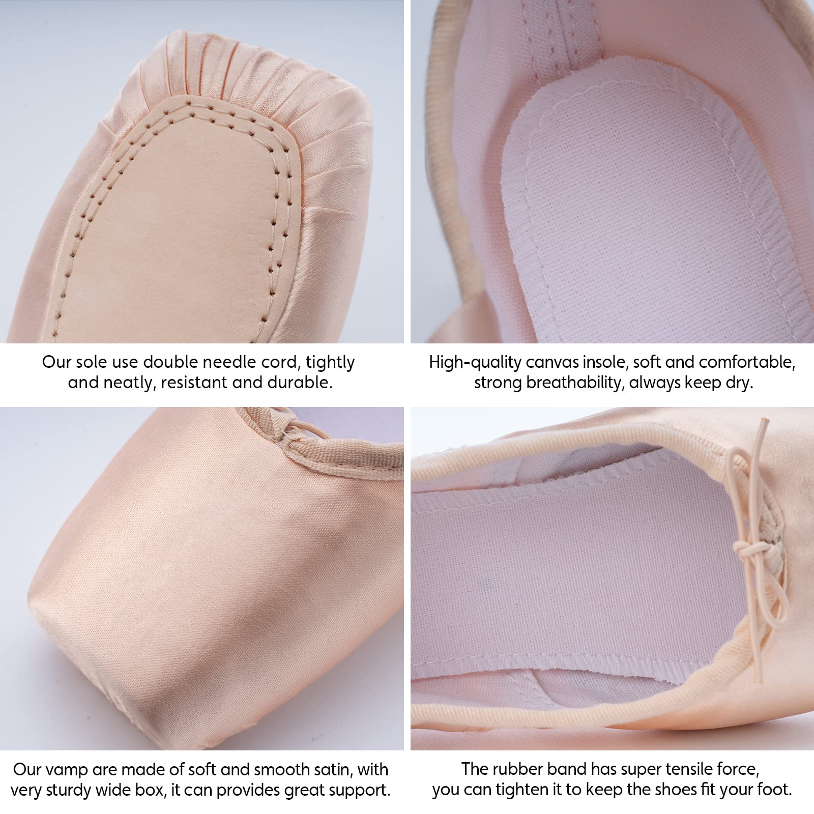 DoGeek Satin Pointe Shoes for Girls and Ladies Professional Ballet Dance Shoes with Ribbon for School or Home (Choose One Size Larger) Pink