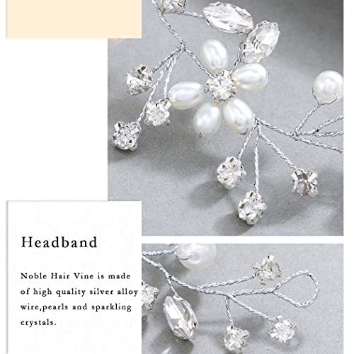 GORAIS Pearl Bridal Hair Vine Silver Crystal Wedding Headband Bride Hair Pieces Flower Hair Accessories for Women and Girls