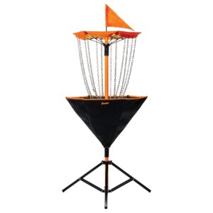 franklin sports disc golf basket + discs set - portable disc golf target basket with chains - 3 discs included - driver, mid-range + putter - steel chains