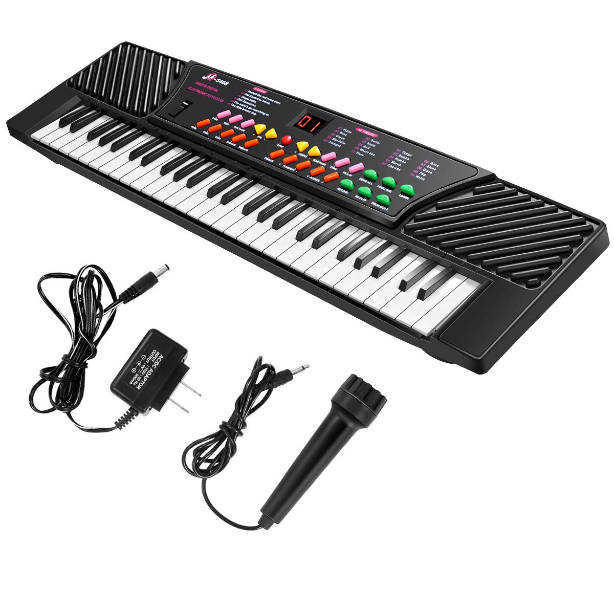 HOMGX Kids 54-Key Electronic Keyboard, Standard Accordion Keys Piano Keyboard, Portable Electronic Musical Instrument, Electronic Organ with Microphone & Charger, for Children and Beginners, Black