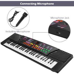 HOMGX Kids 54-Key Electronic Keyboard, Standard Accordion Keys Piano Keyboard, Portable Electronic Musical Instrument, Electronic Organ with Microphone & Charger, for Children and Beginners, Black