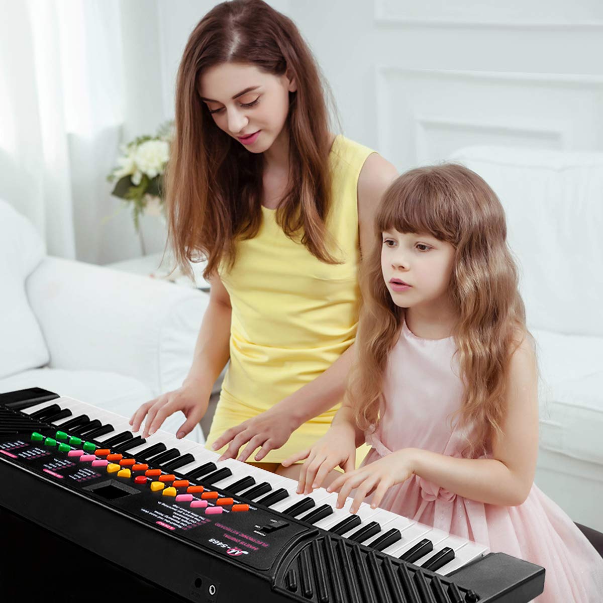 HOMGX Kids 54-Key Electronic Keyboard, Standard Accordion Keys Piano Keyboard, Portable Electronic Musical Instrument, Electronic Organ with Microphone & Charger, for Children and Beginners, Black