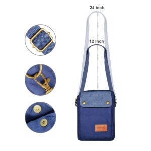 Canvas Small Crossbody Bags Cell Phone Purse Wallet Pouch Bag with Roomy Pockets for Women Teen Girls (Blue)