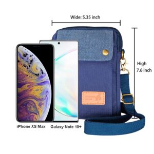 Canvas Small Crossbody Bags Cell Phone Purse Wallet Pouch Bag with Roomy Pockets for Women Teen Girls (Blue)