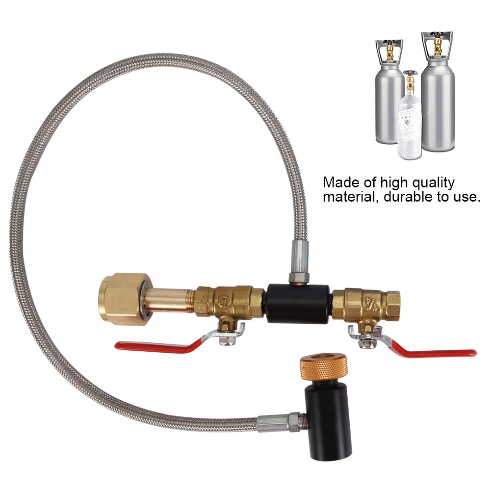 CO2 Refill Adapter with Hose,G1/2 CO2 Cylinder Refill Adapter with Hose For Filling 24" without Gauge,With 2 turn on/off valves, (24" without Gauge)