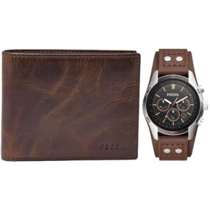 fossil men's rfid flip id bifold wallet, dark brown, one size men's coachman quartz stainless steel and leather casual watch color: silver, brown (model: ch2891)