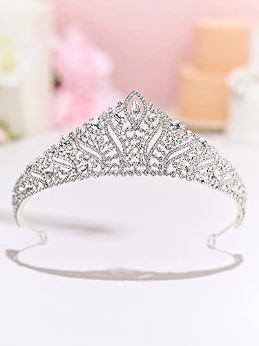 SWEETV Anastasia Tiaras and Crowns for Women, Wedding Tiara for Bride, Rhinestone Queen Crown, Silver Crystal Princess Headpieces for Prom Costume Party