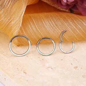 Jewseen G23 Solid Titanium Hinged Segment Hoop Rings White Opal Daith Earring Hoop 16G Tragus Helix Rings Cartilage Piercing Septum Clicker Body Jewelry