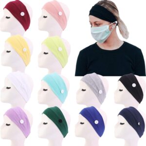 cÉllot 12 pack boho wide headband with button elastic turban hair band yoga head wraps for women girls nurse and doctor