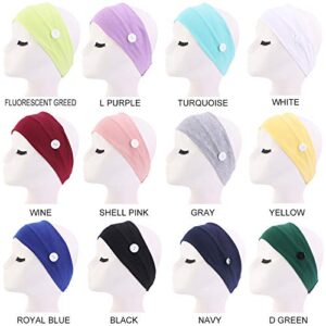 CÉLLOT 12 Pack Boho Wide Headband with Button Elastic Turban Hair Band Yoga Head Wraps for Women Girls Nurse and Doctor