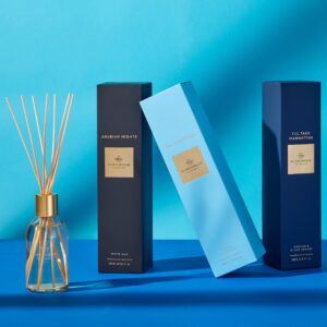 Glasshouse Fragrances The Hamptons Reed Diffuser, Home Fragrance & Perfume Scented Room Decor, Natural & Oil Free, Teak & Petitgrain, 8.5 Oz (250mL)