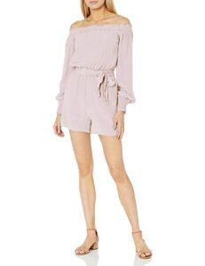 guess women's mellie long sleeve off shoulder romper, lavender hush, large