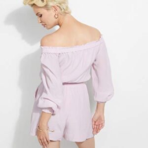 GUESS Women's Mellie Long Sleeve Off Shoulder Romper, Lavender Hush, Large