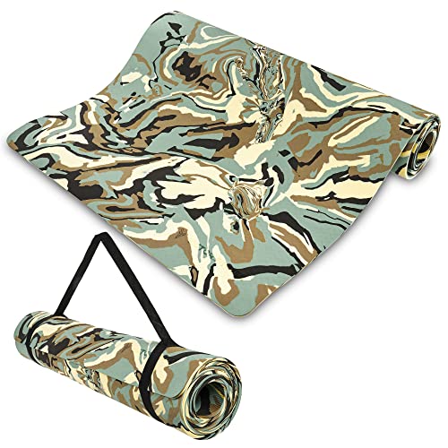 Victor Fitness Green Camouflage Eco-Friendly Yoga Mat - Premium TPE Material, Non-Slip Texture, Lightweight & Durable - Ideal for Hot Yoga, Pilates, and Bikram - Includes Carrying Strap